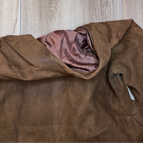 Vintage Brown Genuine Leather Suede Oversized Western Coat- Academia Boho Retro - Picture 14 of 15